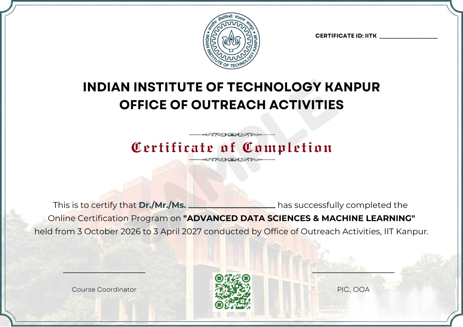 IIT Kanpur Certificate of Completion