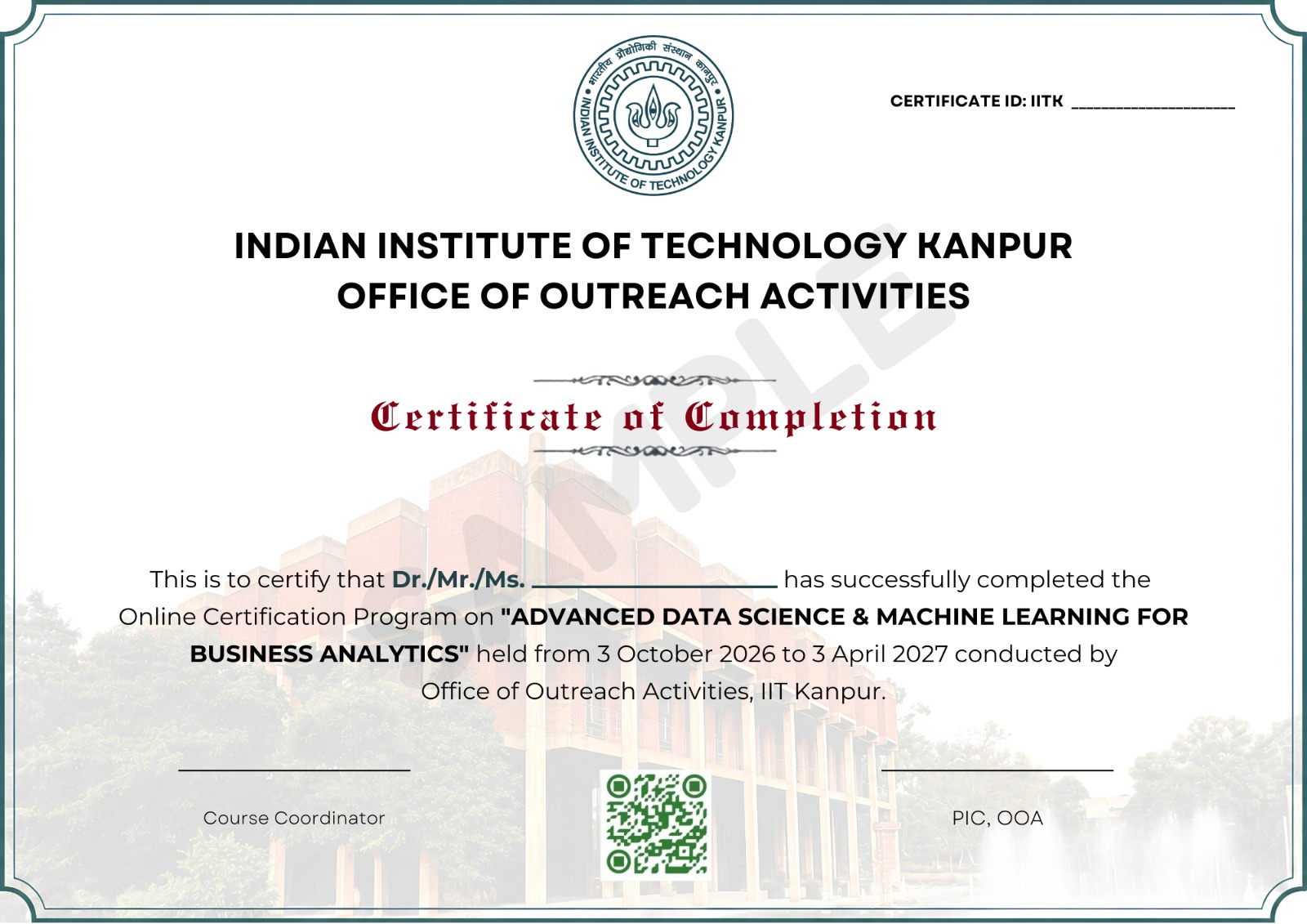 IIT Kanpur Certificate of Completion