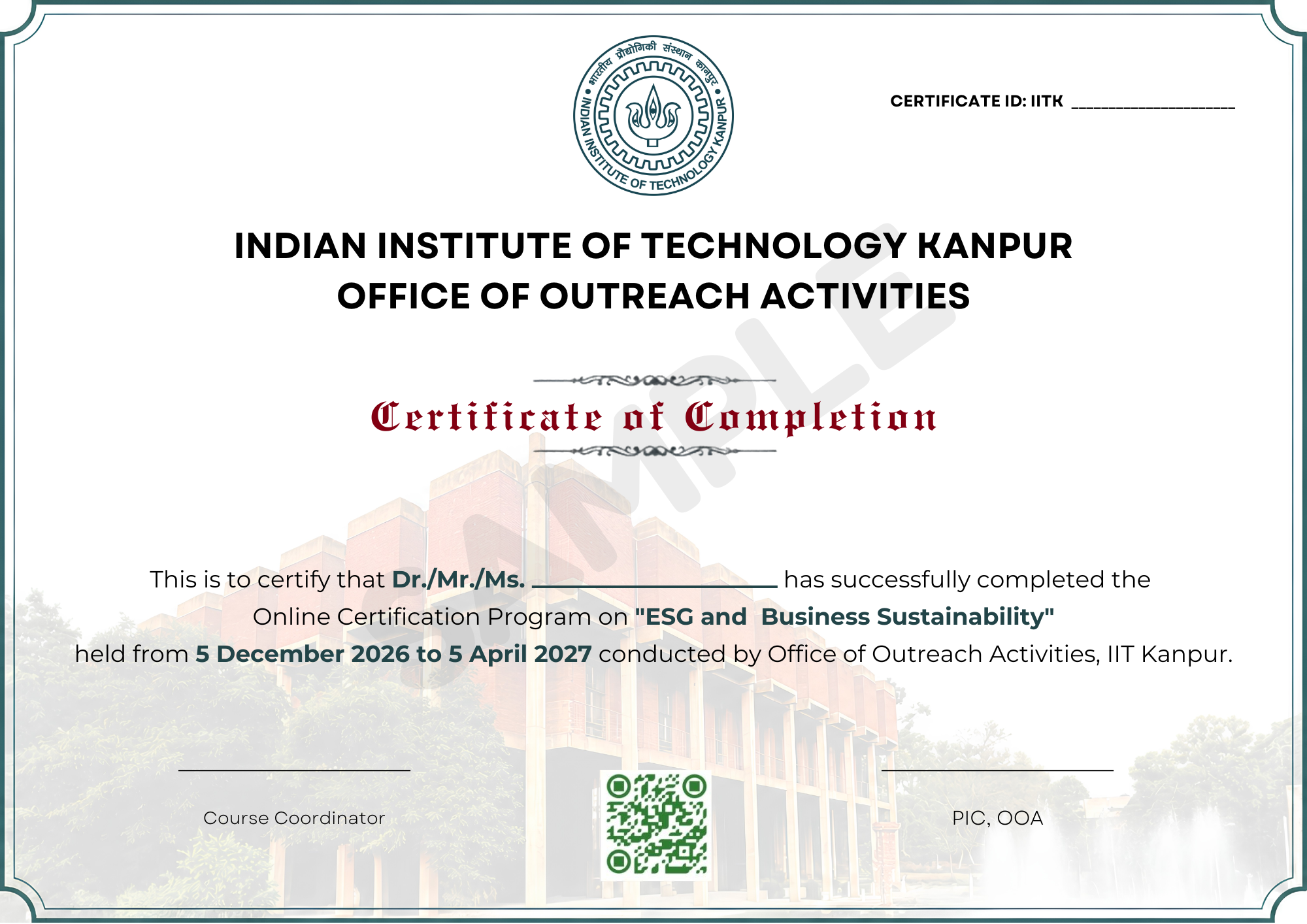IIT Kanpur Professional Certificate of Completion issued by OOA